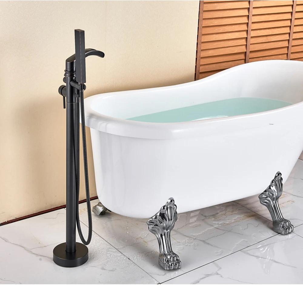 Black Bronze Waterfall Bathtub Faucet Single Handle Freestanding