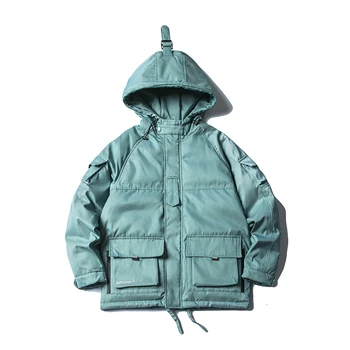 

Winter New Tooling Coat Men's Warm Thick Fashion Solid Color Casual Large Pocket Hooded Coat Man Streetwear Wild Cotton Jacket