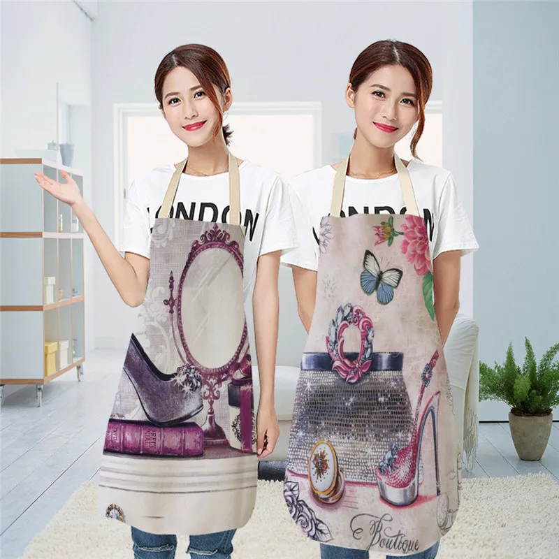 Vintage Bag Dress Shoes Kitchen Aprons for Women Cotton Linen Home Cooking Baking Waist Bib Pinafore Cleaning Tools