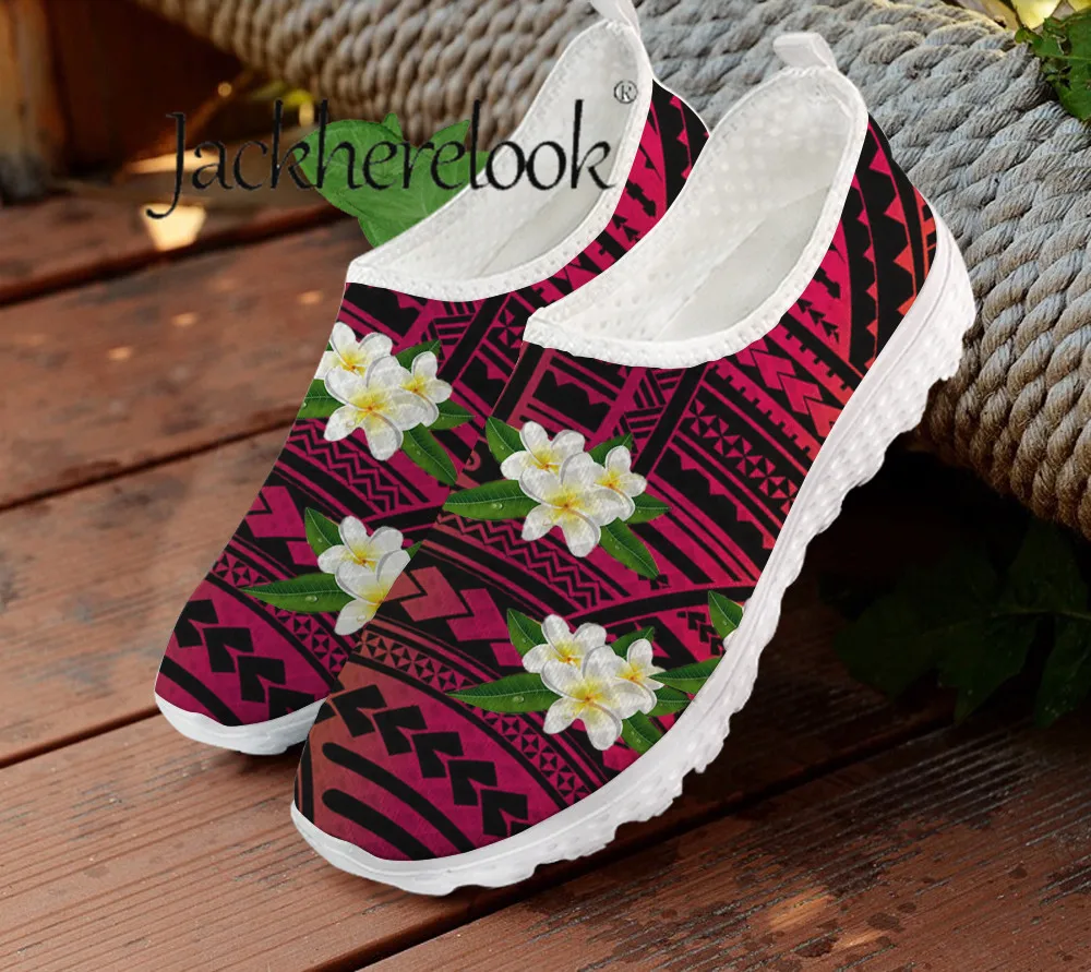 

Jackherelook Ladies Fashionable Air Mesh Sneakers Girls Running Loafers Retro Samon Hibiscus Pattern Walking Comfortable Shoes