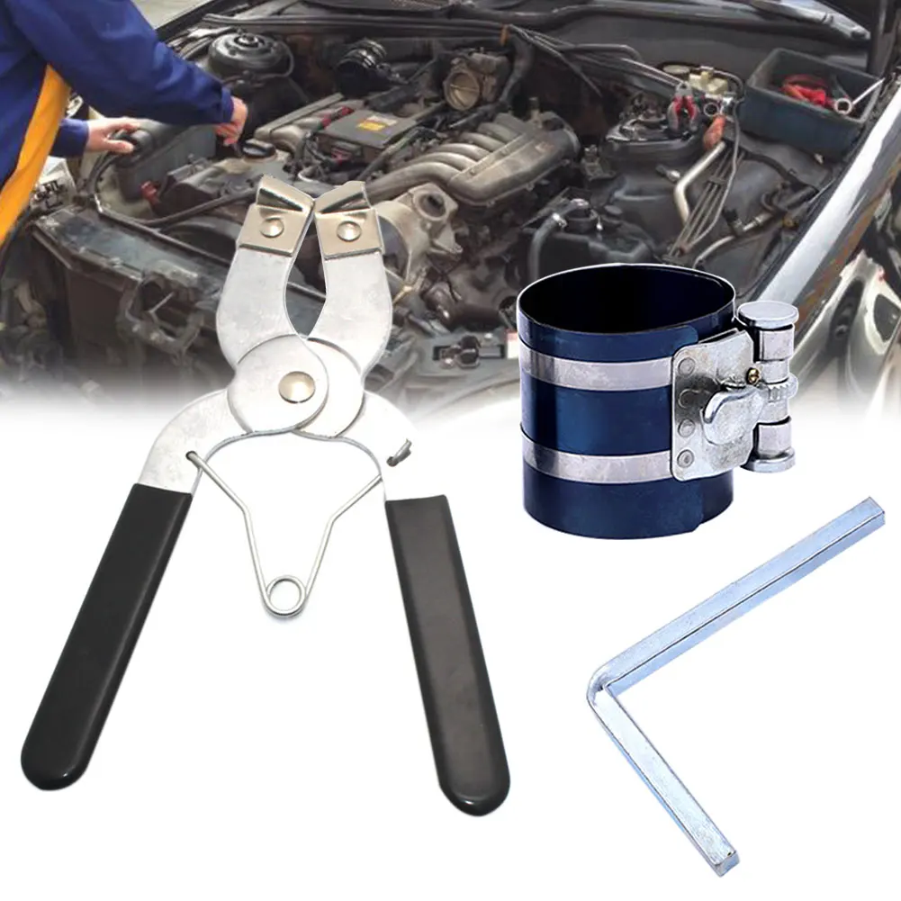 

Expand Ratchet Wrench Repair Piston Ring Compressor Durable Car Installer Engine Tool Steel Maintenance With Pliers Practical