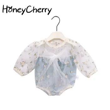 

2020 Autumn Mesh Princess bodysuit Bow Fairy Daisy Embroidery out Crawling Clothes bodysuit baby girl clothes