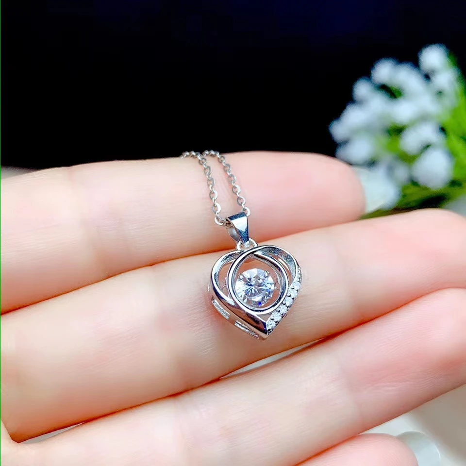 

heart style shiny moissanite necklace for women 925 sterling silver birthday gift shiny gem better than diamond gem moving