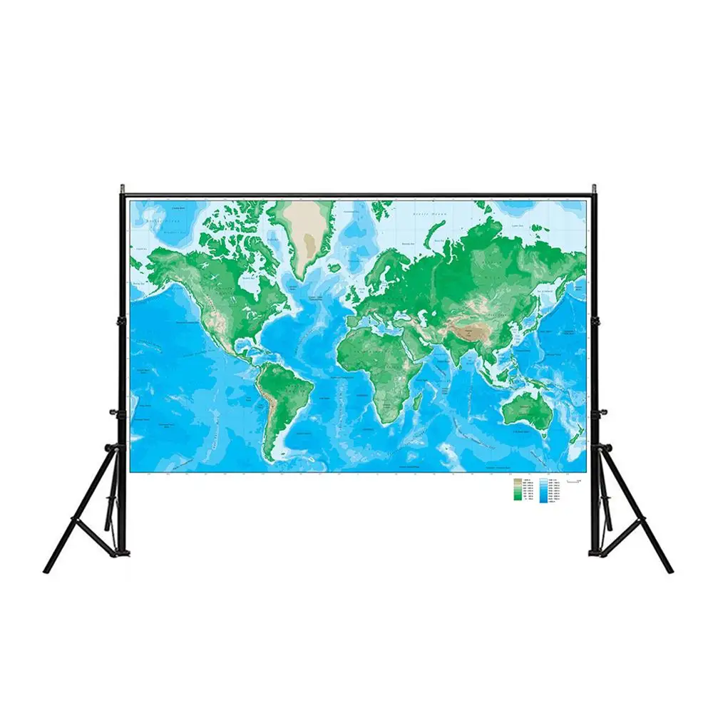 

150x100cm World Elevation Map Foldable Non-woven Map For Geological Research