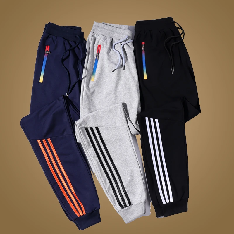 Male Trousers Joggers-Pants Pantalon Striped Casual Grey Fitness-Workout Black Mens Brand