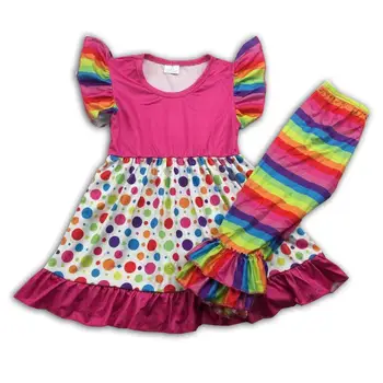 

New Design Cotton Ruffle Sets Baby Knit Cotton Girls Colorful Design Kids Clothing Set