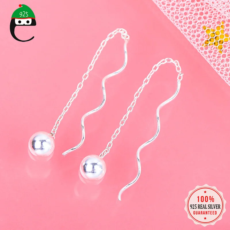 Купить ElfoPlataSi 100% 925 Sterling Silver Stud Earrings Little Beads 4.0cm Linked Drop Stick Earring For Women Girls Gift ED296  Украшения и | Stud Earrings (33016823092)