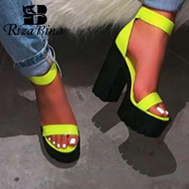 RIZABINA Summer Shoes Women Sandals Open Toe Ankle Strap Block High Heel Platform Sexy Ladies Footwear Black Size 37-41 |