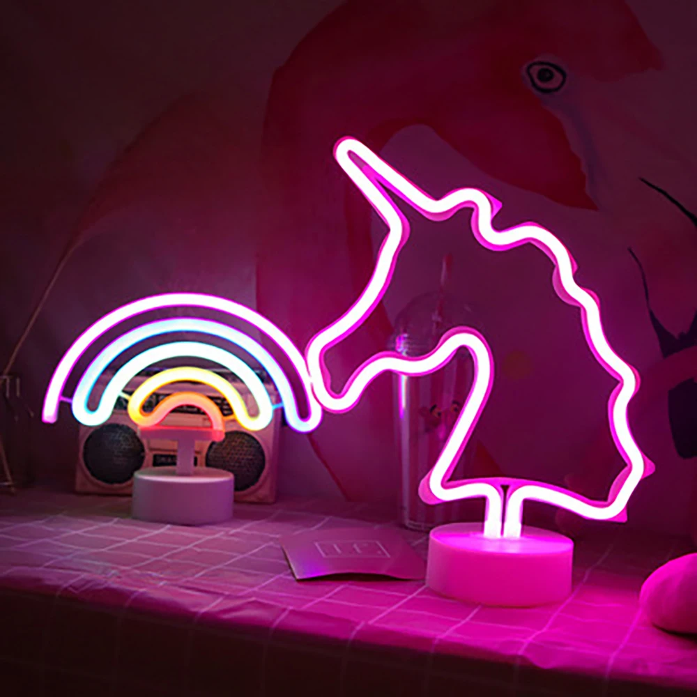 Неоновая вывеска светодиодное украшение с USB единорог радуга семья детская