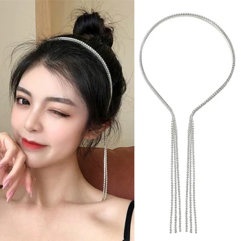 

High Quality Shiny Rhinestone Headband Tassel Pendant Hair Band Headband Hair Hoop Christmas Fashion Women Hair Band