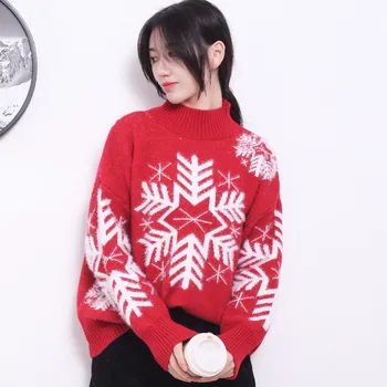 

2020 Christmas Snowflake Decor Women Sweater Thick Winter Warm Bottoming Female Sweaters