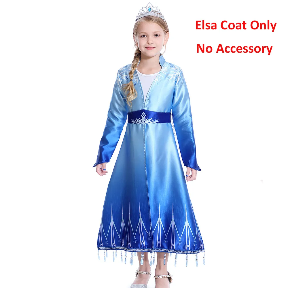 Нарядный костюм Снежной Королевы из 2 предметов, платье принцессы Анны+ пальто+ штаны, маскарадный костюм для девочек, комплект одежды Эльзы, зимняя Рождественская сказка, Frcoks - Цвет: Elsa Coat B