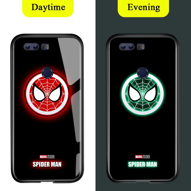 Spider Man Для huawei Honor 8 8A 8C 8X светящийся Марвел Мститель логотип супергероя глянцевый чехол Человек-паук Железный человек Тор стекло задняя крышка корпус - Цвет: Spider Man