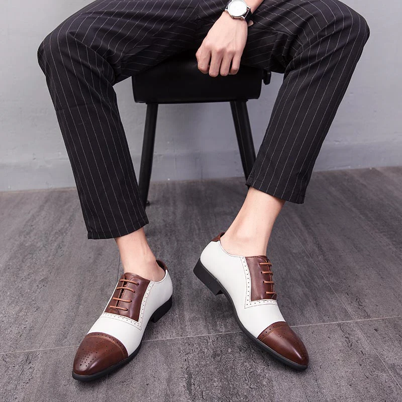 Модная мужская обувь с перфорацией типа «броги» в деловом стиле Мужская Уличная обувь, большие размеры 38-48, кожаная Высококачественная Повседневная дышащая Нескользящая мужская обувь на плоской подошве