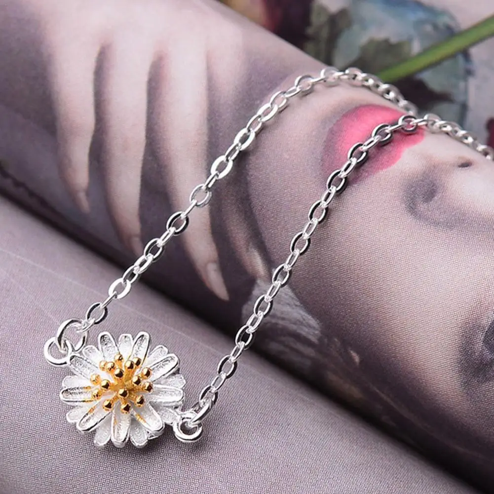 Small Daisy Bracelet & Anklet For Women Summer Sweet Bracelets Gift Color Silver Flower Femme Jewelry Accessories Ank G2P8 | Украшения и