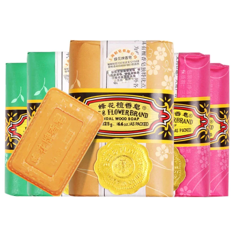 Jabón de sándalo para la familia, jabón General de 125 G con flores de abeja, jazmín, rosas, limpieza de baño a los ácaros