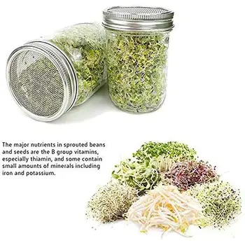 

4Pcs Sprouting Mason Jars with Stainless Steel Germinator Set Seed Sprouter Germination Cover Strainer Lids Stainless Steel