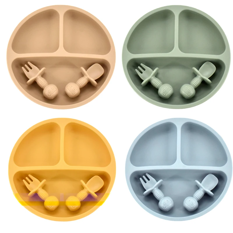 Silicone Feeding Set 9Colors Baby Plate Bowls Tray