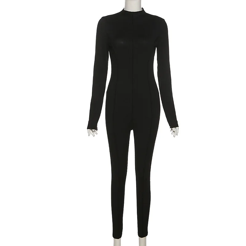 Inwoman – combinaison moulante noire et blanche pour femmes, tenue de Club Sexy, une pièce, manches longues, décoration de ligne brillante, automne