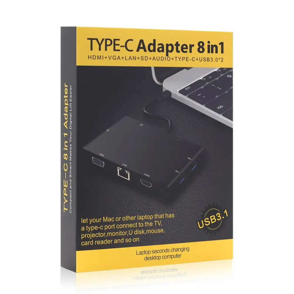 Thunderbolt 3 USB C концентратор 8 в 1 USB-C к HDMI VGA 1000 м Ethernet Rj45 адаптер SD кард-ридер 3,5 мм разъем type C PD для MacbooK Pro