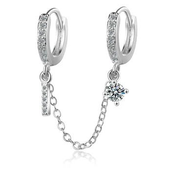 

1PC Punk Style Double Ear Hole Clear Cubic Zirconia 925 sterling silver Tassel Hoop Earrings for Women Girl Party Gifts