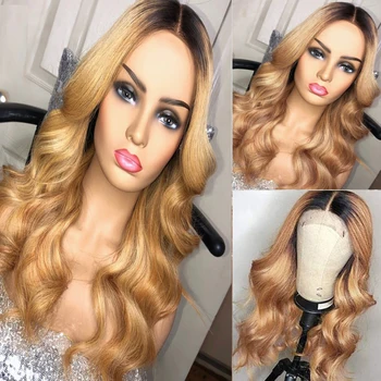 Glueless Long Ombre Deep Wave blonde Synthetic Lace Front Wigs For Women  Middle Part Heat Resistant Fiber Cosplay Wig sylvia synthetic lace front wig straight hair long orange wig lady glueless wig middle parting cosplay wig ombre two tone wigs