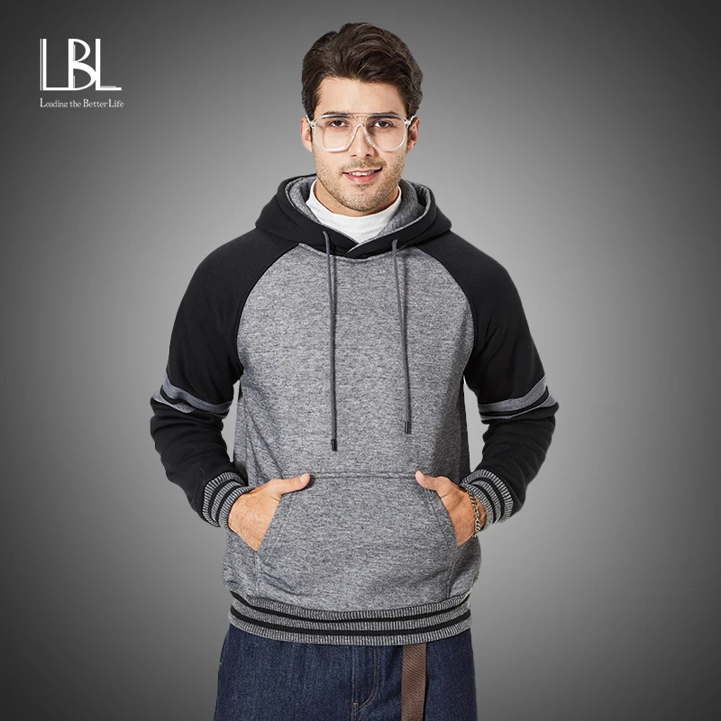 

LBL Winter Men Hoodies 2020 Autumn New Mens Fleece Hooded Sweatshirts Patchwork Hoody Man Streetwear Casual Pullovers Brand Tops