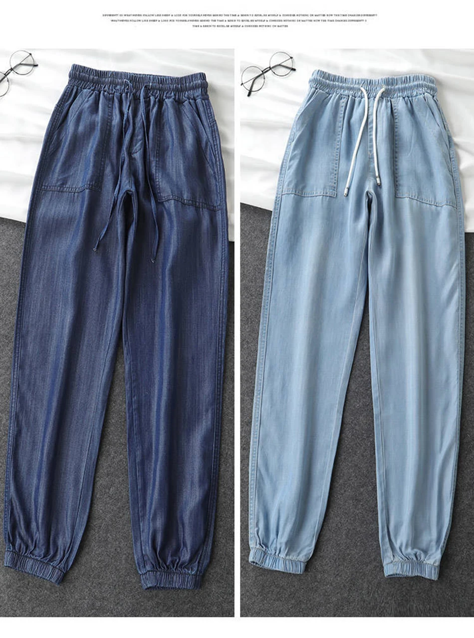 Fashion Casual Style Cotton Pants Leisure BF Harajuku Pants Summer Womens Elastic Waist Solid Basic Retro Loose Pants Trousers