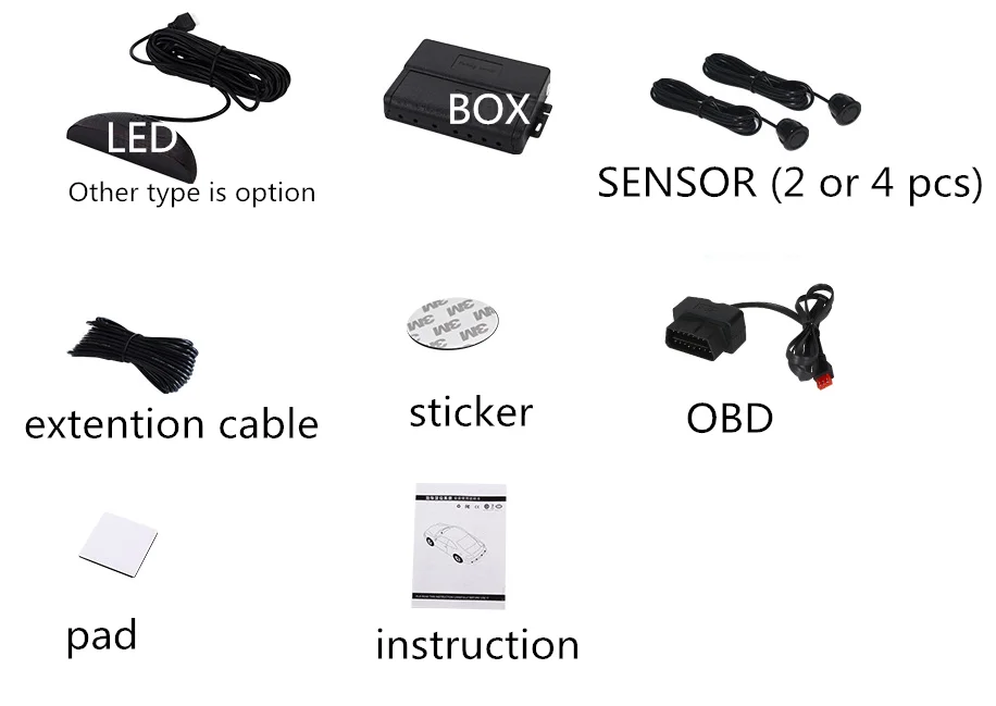 OBD цифровая передняя 4 система датчика парковки Светодиодный дисплей w + Разъем