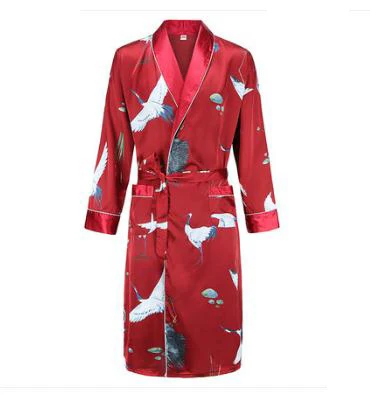 pink silk pajamas Men Mens Robe Long Sleeves Bathrobe Silky Satin  Kimono Dragon Print Pajamas Bathrobe Night Dressing Gown red plaid pajama pants Men's Sleep & Lounge