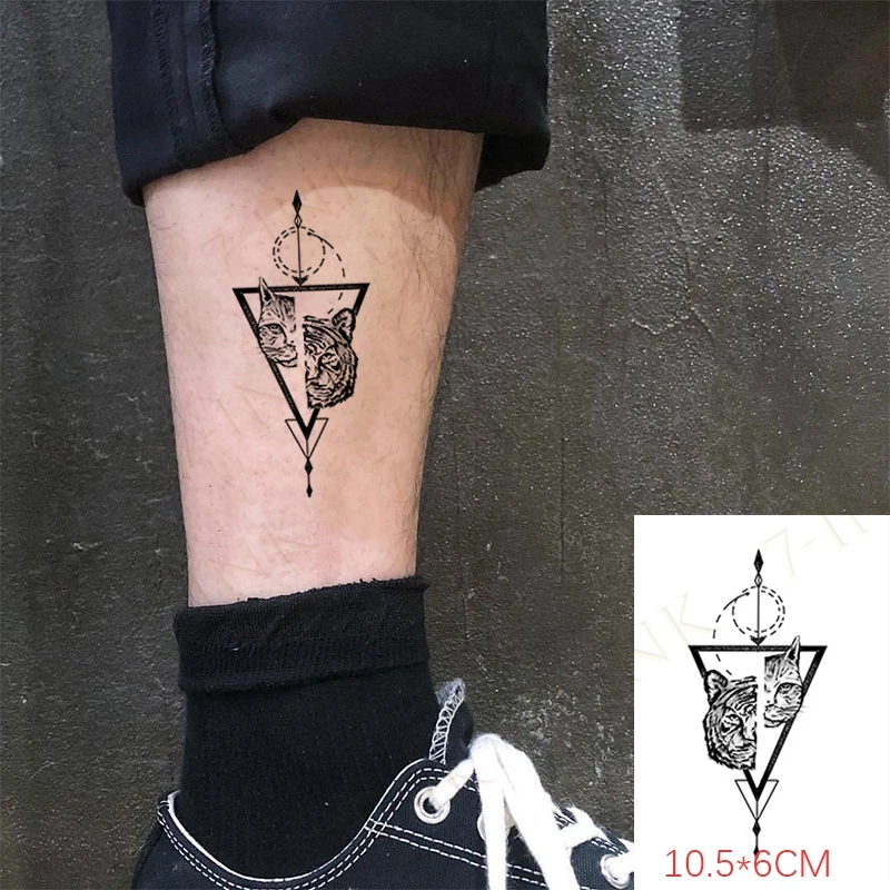 

Водостойкие временные тату-наклейки женские круглые треугольные животные Кот тигр боди-арт на руку флэш-тату для мужчин
