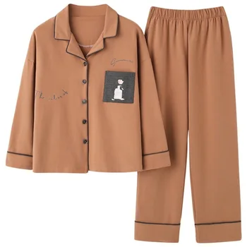 

Pajamas women's autumn and winter long-sleeved cotton cardigan spring and autumn men's Korean home service suit winter pajamas