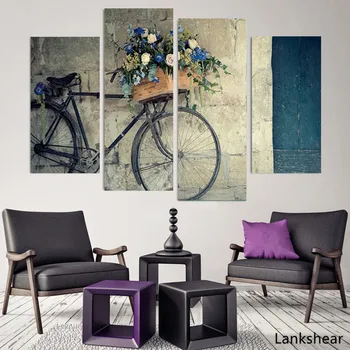 

4 Pieces Canvas Painting Vintage Home Decor Print Retro Bike Canvas Oil Painting Wall Picture Living Room Wall Painting　Unframed
