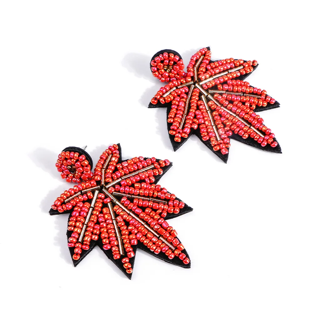 MANILAI, богемные серьги в виде листьев из полимерных бусин, женские серьги ручной работы в виде кленового листа, большие серьги, этнические украшения, массивные серьги - Окраска металла: Red Earrings