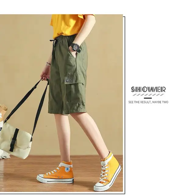 Goes Black Cargo Shorts  Knee Length Womens Cargo Shorts - Harajuku Pants  Women 2023 - Aliexpress