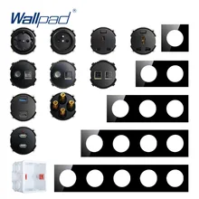 Wallpad módulo diy painel de vidro preto parede tomada de energia elétrica função chave combinação livre 1 2 3 4 5 multi quadro