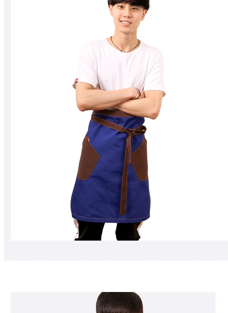 Fashion Korean canvas apron cotton restaurant kitchen coffee shop barber nail shop half-length overalls custom