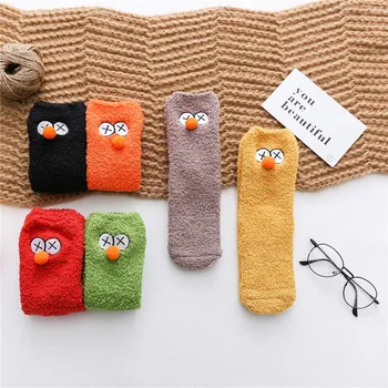 

KingDeng Cute Ankle Winter Socks Warm Cartoon Harajuku Fluffy Aesthetic Coral fleece Sock Strawberry Milk Korean Style Women