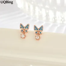 Мода 925 серебро розовое золото горный хрусталь бабочка серьги гвоздики ювелирные изделия Pendientes Brincos модные ювелирные изделия