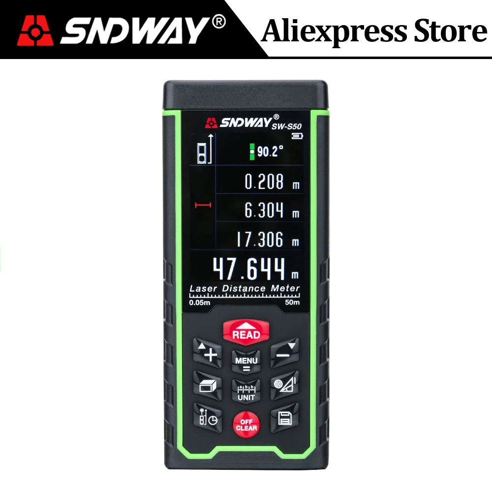 SNDWAY Color LCD Laser Distance Meter 120M 100M 80M 70M 50M Laser Range Finder Rangefinder Digital Tape Measure Angle Ruler Tool