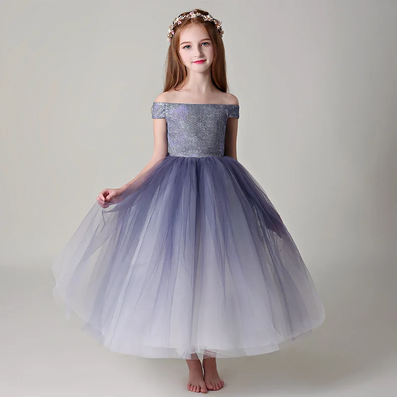 

Children's dress princess dress girls evening dress catwalk small host piano performance clothes flower girl fluffy summer