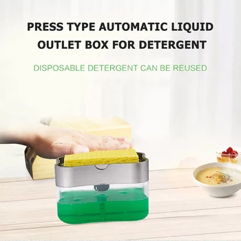 

Kitchen Soap Dispenser With Sponge Box for Household Kitchen Cleaning 2 in 1 Scrubbing Liquid Detergent Dispenser Sponge Box