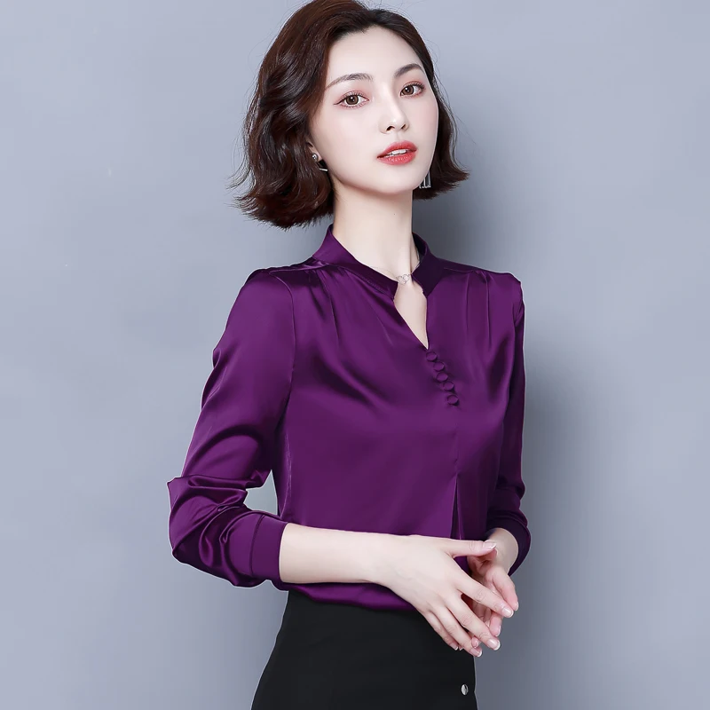 Womens Tops and Blouses OL Silk Blouse Autumn Basic Satin Office Lady Shirt Work Wear Blusas Feminina Tops Shirts Plus Size 4XL - 4.00043E+12