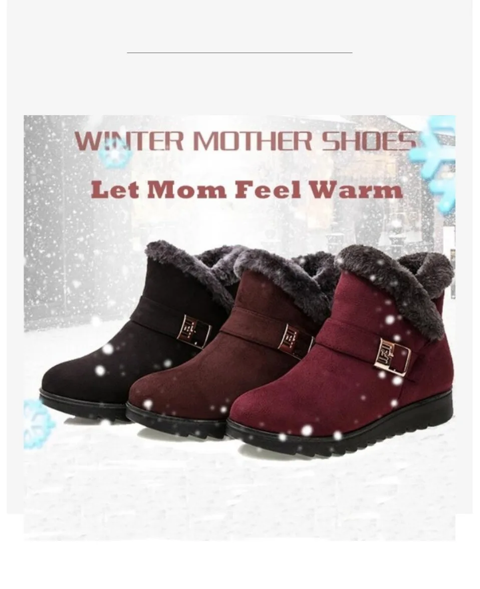 Женские зимние плюшевые зимние ботинки теплые однотонные ботильоны на плоской подошве повседневная нескользящая обувь для мам с круглым носком Размеры 35-41
