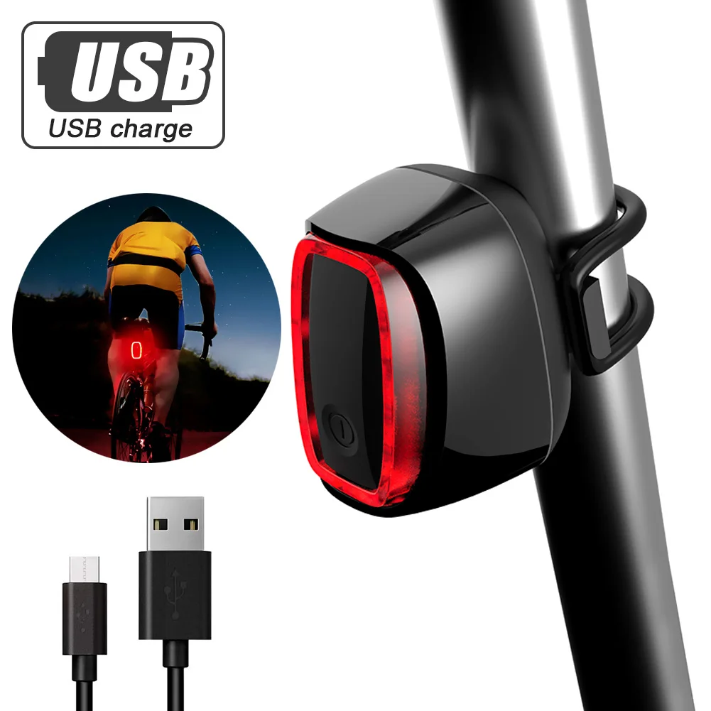 Smart Brake Lights Bicycle Rear Back Light USB Rechargeable Cycling Taillight 6 Modes Safety Warning Night Riding Flashlight