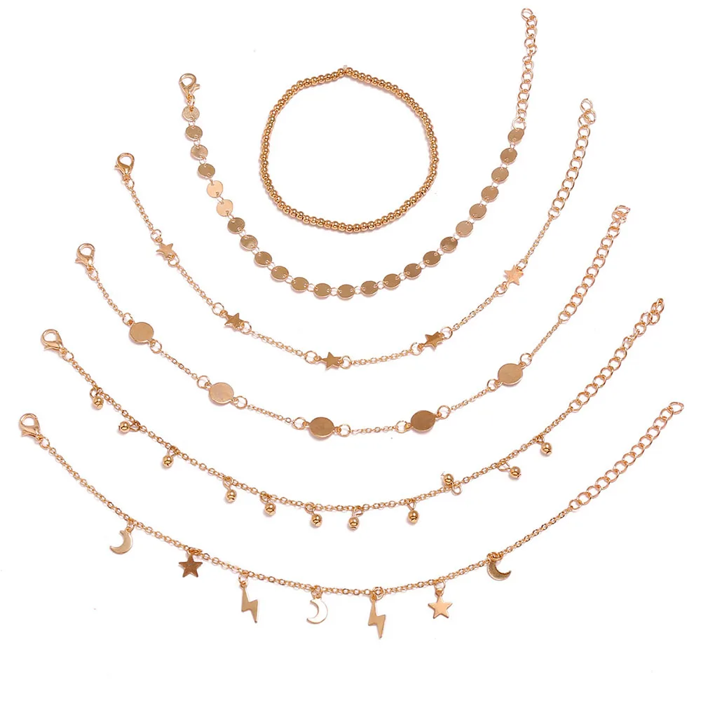 Modyle 6PCS Ankle Bracelet Set Boho Jewelry Chains Infinity Round Charm Bracelets Gold Women Copper Metal for Women Anklet Foot - Image 2