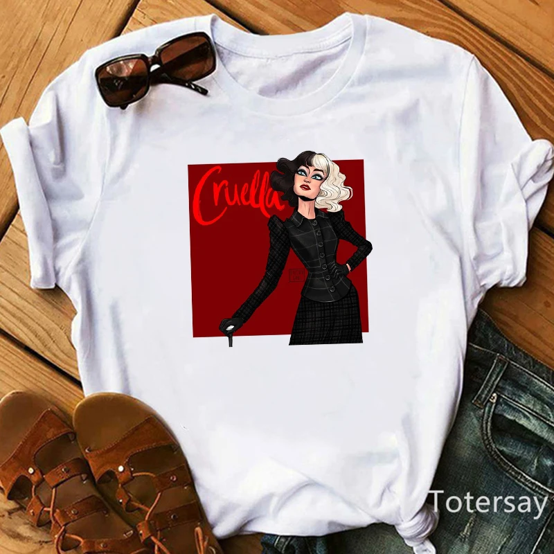 Women T Shirts Cruella De Vil Dogs Graphic T-shirt Female Clothes  Funny Cartoon T shirt Summer Tops Casual Oversized