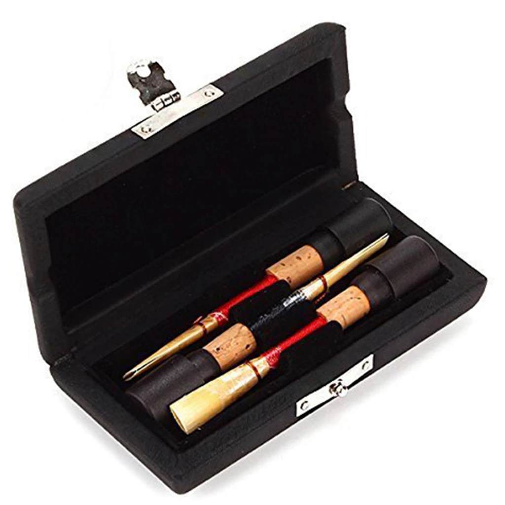 3x Oboe Reeds Case Box Holder PU Leather & Wooden for Wood Wind Parts Black