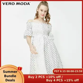 

Vero Moda Women's 100% Cotton Off-the-shoulder Polka Dots Elbow Sleeves Dress | 31926Z522