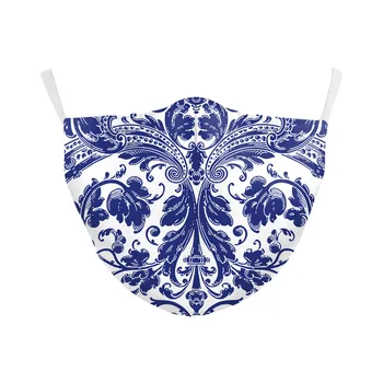 

Face Mask Print Blue and white Porcelain Print Mouth Face Mask Adjustable Pm2.5 Dust Proof Fliter Adult Washable Fabric Mask